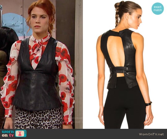 Marissa Webb Sue Leather Top worn by Sally Spectra (Courtney Hope) on The Bold and the Beautiful