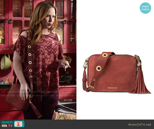 MICHAEL Michael Kors Brooklyn Suede Large Camera Bag worn by Mariah Copeland (Camryn Grimes) on The Young and the Restless