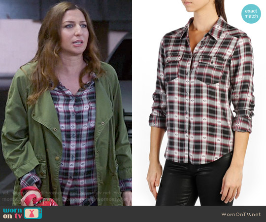 Paige Mya Plaid Shirt in Black/Beaujolais worn by Gina Linetti (Chelsea Peretti) on Brooklyn Nine-Nine