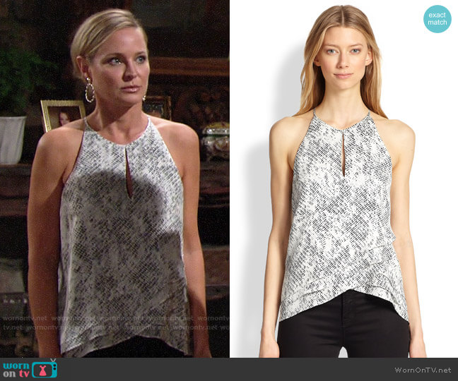 Parker Sheila Silk Tank in Silver Avalanche worn by Sharon Newman (Sharon Case) on The Young and the Restless