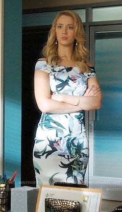 Petra’s white floral off-shoulder dress on Jane the Virgin