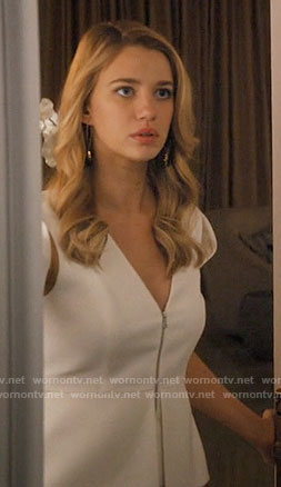 Petra’s white zip-front top on Jane the Virgin