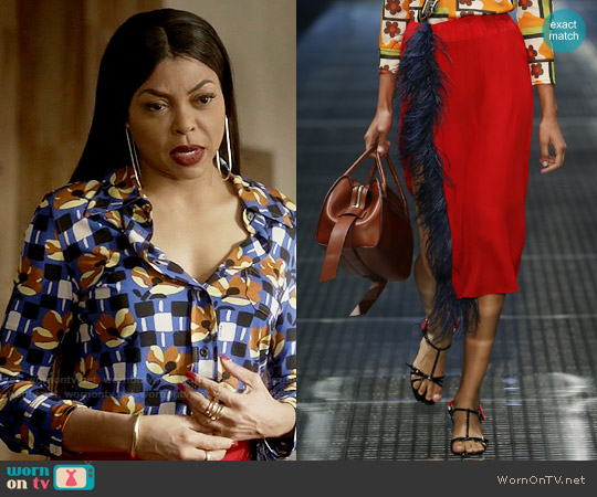 Prada SS17 Collection Red Feather Skirt worn by Cookie Lyon (Taraji P. Henson) on Empire