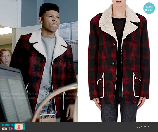 Saint Laurent Faux-Shearling-Lined Plaid Coat worn by Hakeem Lyon (Bryshere Y. Gray) on Empire