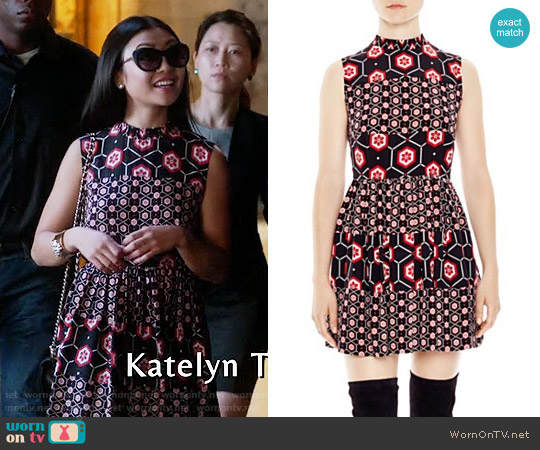 Sandro Honeycomb Printed Silk Dress