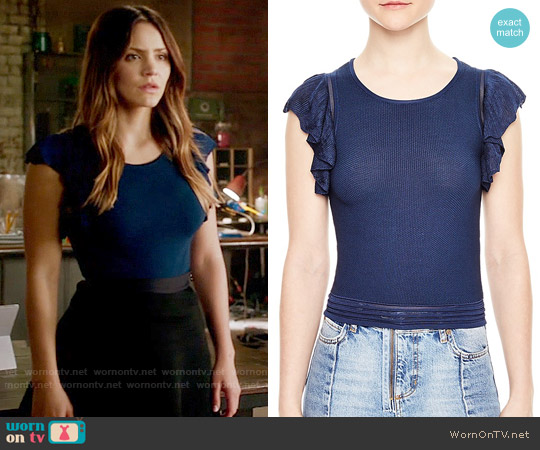 Sandro Kaili Flutter-sleeve Top worn by Paige Dineen (Katharine McPhee) on Scorpion