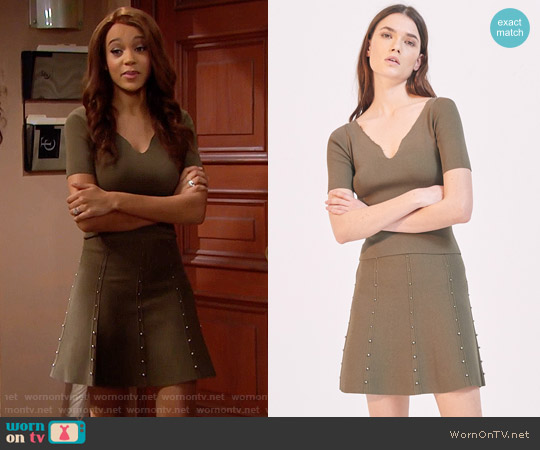 Sandro Knitted Top with Beaded Neckline worn by Nicole Avant (Reign Edwards) on The Bold and the Beautiful