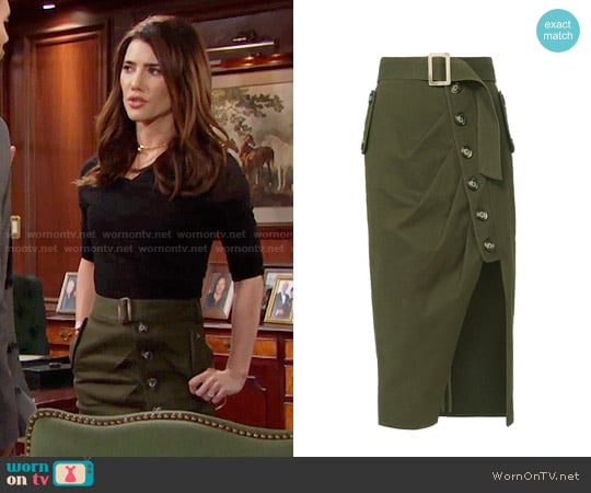Self Portrait Military Button Down Skirt worn by Steffy Forrester (Jacqueline MacInnes Wood) on The Bold and the Beautiful