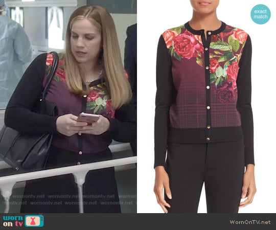 Ted Baker Teeah Juxtapose Rose Cardigan worn by Amy Brookheimer (Anna Chlumsky) on Veep