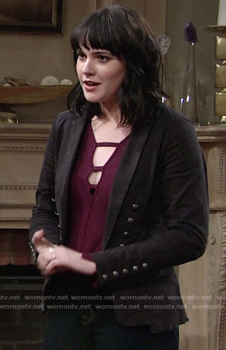 Tessa’s purple cutout top and black jacket on The Young and the Restless