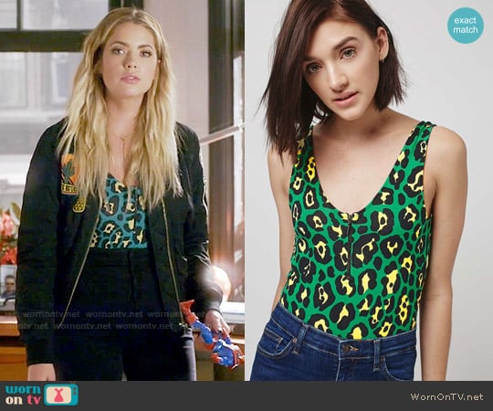 Topshop Green Animal Zip Body worn by Hanna Marin (Ashley Benson) on Pretty Little Liars