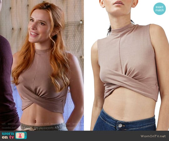 Topshop Twist Front Crop Top in Blush worn by Paige Townsen (Bella Thorne) on Famous in Love
