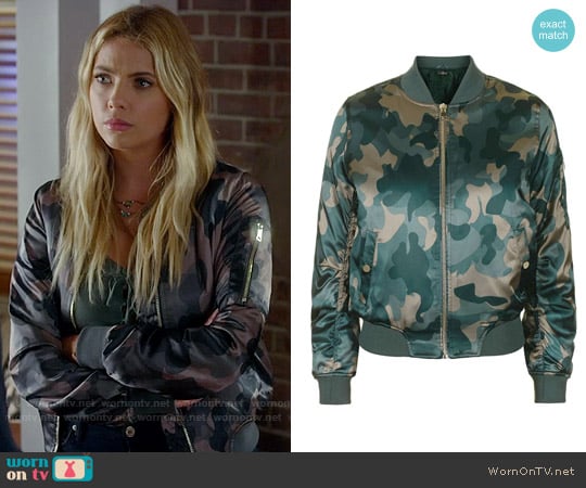 Topshop Shiny Camo Print MA-1 Bomber Jacket worn by Hanna Marin (Ashley Benson) on Pretty Little Liars