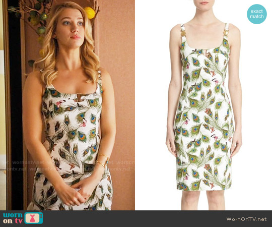 Versace Collection Peacock Print Sheath Dress worn by Petra Solano (Yael Grobglas) on Jane the Virgin