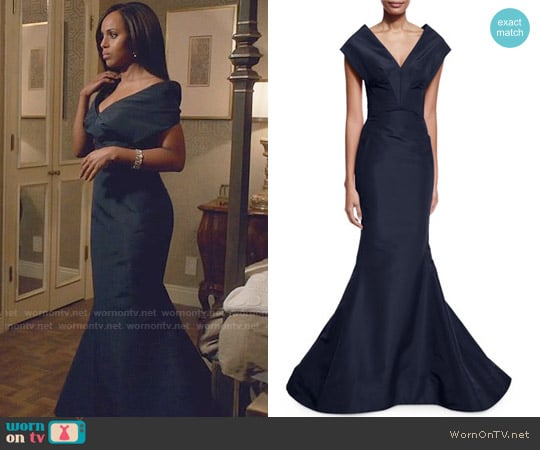 Zac Posen Silk V-Neck Mermaid Gown worn by Olivia Pope (Kerry Washington) on Scandal