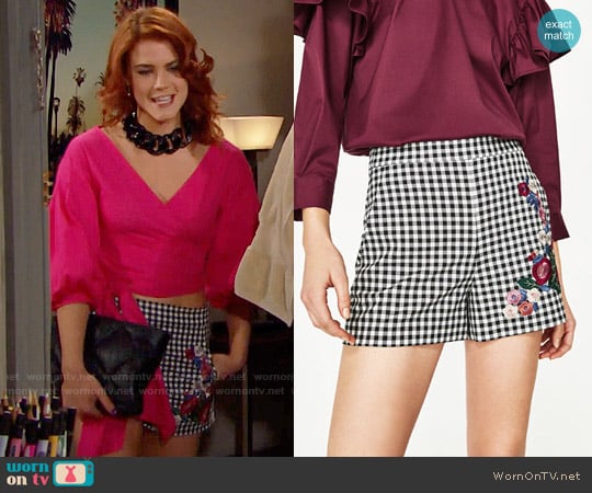 Zara Gingham Check High Rise Shorts worn by Sally Spectra (Courtney Hope) on The Bold and the Beautiful