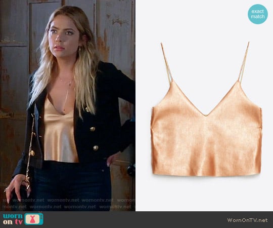 Zara Metallic Faux Leather Top worn by Hanna Marin (Ashley Benson) on Pretty Little Liars