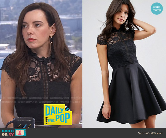 ASOS High Neck Mini Skater Dress With Lace Top worn by Melanie Bromley on E! News