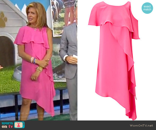 Adrianna Papell Gauzy Crepe One Shoulder Shift Dress worn by Hoda Kotb on Today