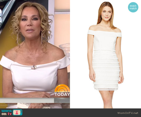 Aidan Mattox Off the Shoulder Fringe Lace worn by Kathie Lee Gifford on Today
