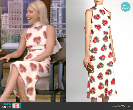 Alexander McQueen Poppy Print Ruffled-Back High-Neck Dress worn by Kelly Ripa on Live with Kelly and Mark