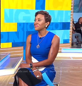 Robin’s blue color-block a-line dress on Good Morning America