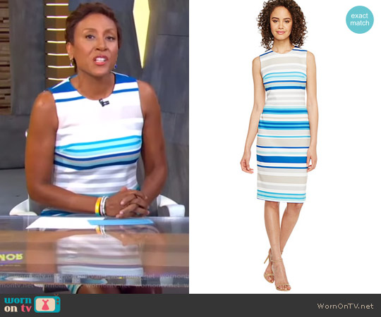 Calvin Klein Stripe Scuba Sheath Dress worn by Robin Roberts on Good Morning America