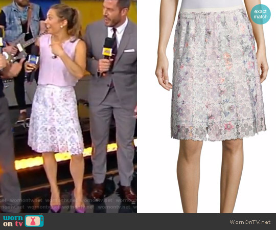 Elie Tahari Tyler Printed Floral Lace Skirt worn by Ginger Zee on Good Morning America