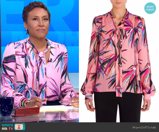 Emilio Pucci Silk Tie Neck Blouse worn by Robin Roberts on Good Morning America