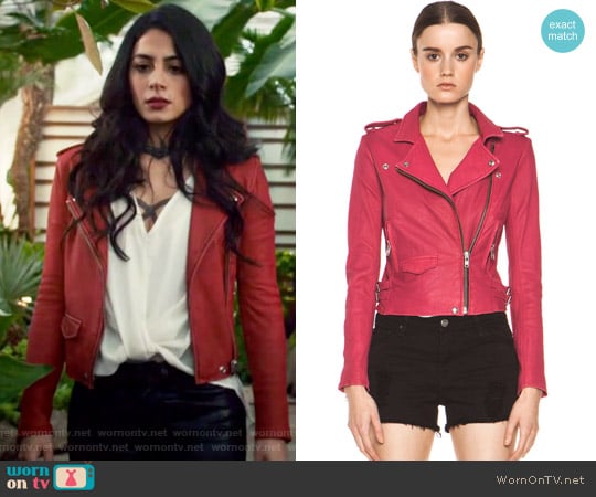 Iro Ashville Leather Moto Jacket worn by Isabelle Lightwood (Emeraude Toubia ) on Shadowhunters