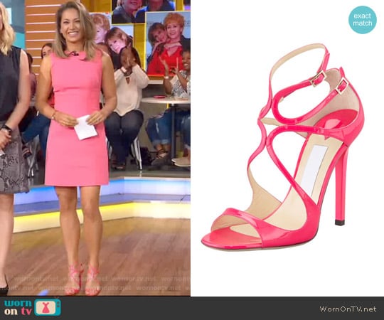Jimmy Choo Lang Patent Strappy Sandal worn by Ginger Zee on Good Morning America