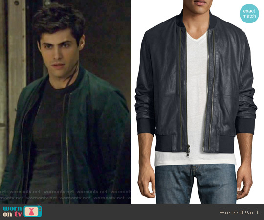 John Varvatos Burnished Leather Bomber Jacket worn by Alexander Lightwood (Matthew Daddario ) on Shadowhunters