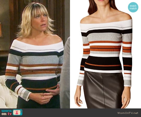 Karen Millen Striped Off-the-Shoulder Top worn by Nicole Walker (Arianne Zucker) on Days of our Lives