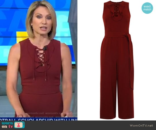 Karen Millen Cropped Lace Up Jumpsuit worn by Amy Robach on Good Morning America