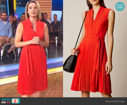 Karen Millen Shawl Collar Pleated Dress worn by Amy Robach on Good Morning America