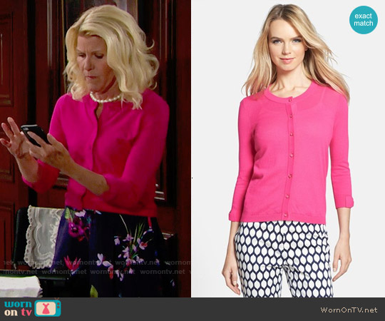 Kate Spade Somerset Cardigan in Bougainvillea worn by Pamela Douglas (Alley Mills) on The Bold and the Beautiful