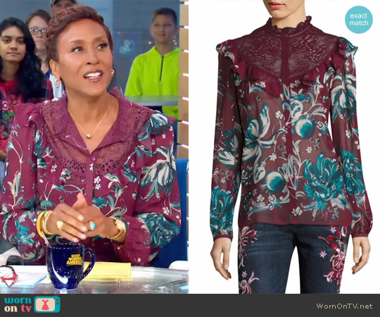 Roberto Cavalli Silk Floral Lace Blouse worn by Robin Roberts on Good Morning America