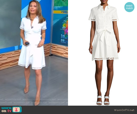 Shoshanna Bertha Belted Eyelet Shirtdress worn by Ginger Zee on Good Morning America