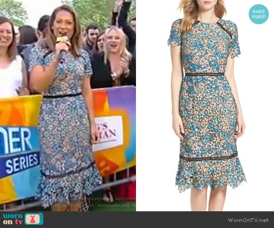Shoshanna Octavia Lace Midi Dress worn by Ginger Zee on Good Morning America