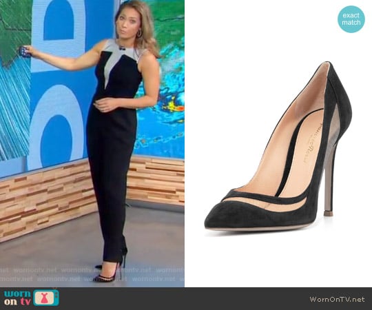 Gianvito Rossi Suede & Tulle Keyhole Pump worn by Ginger Zee on Good Morning America