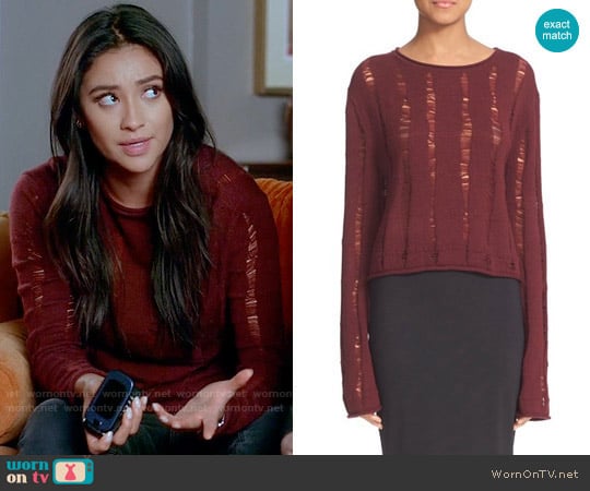 T by Alexander Wang Drop Needle Merino Jersey Crop Sweater worn by Emily Fields (Shay Mitchell) on Pretty Little Liars