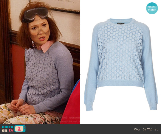 Topshop Floral Crochet Front Jumper worn by Kimmy Schmidt (Ellie Kemper) on Unbreakable Kimmy Schmidt