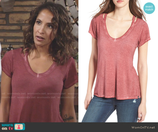Treasure & Bond Oil Wash Cutout Tee in Rust Henna worn by Lily Winters (Christel Khalil) on The Young and the Restless