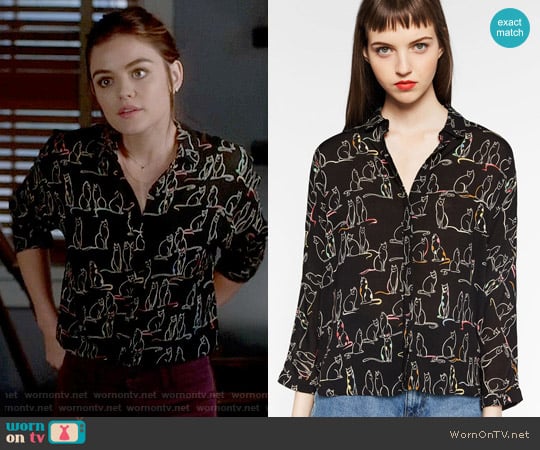 Zara Printed Shirt worn by Aria Montgomery (Lucy Hale) on Pretty Little Liars