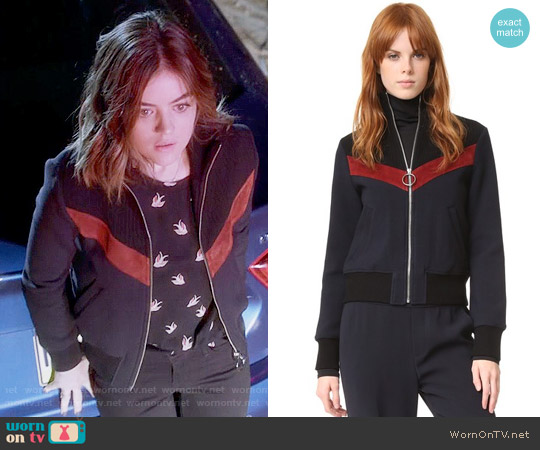 A.L.C. Emilio Bomber Jacket worn by Aria Montgomery (Lucy Hale) on Pretty Little Liars