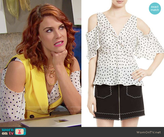 MCQ Alexander McQueen Polka Dot Cold Shoulder Top worn by Sally Spectra (Courtney Hope) on The Bold and the Beautiful