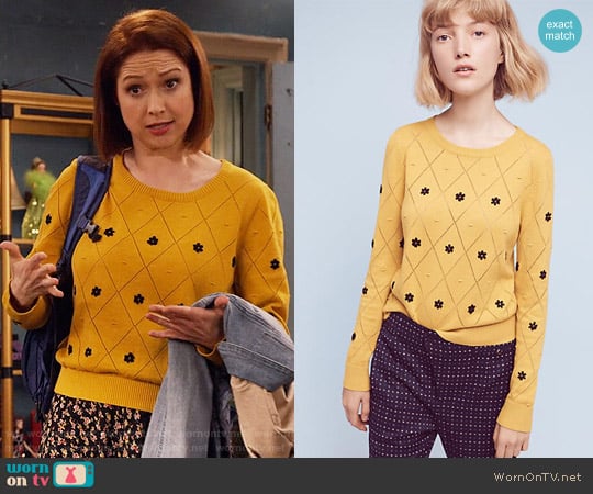 Diamond Daisy Pullover from Anthropologie worn by Kimmy Schmidt (Ellie Kemper) on Unbreakable Kimmy Schmidt