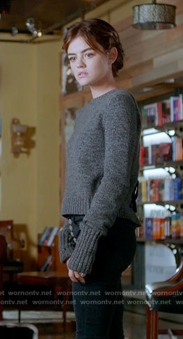 Aria’s grey sweater with lace-up back on Pretty Little Liars