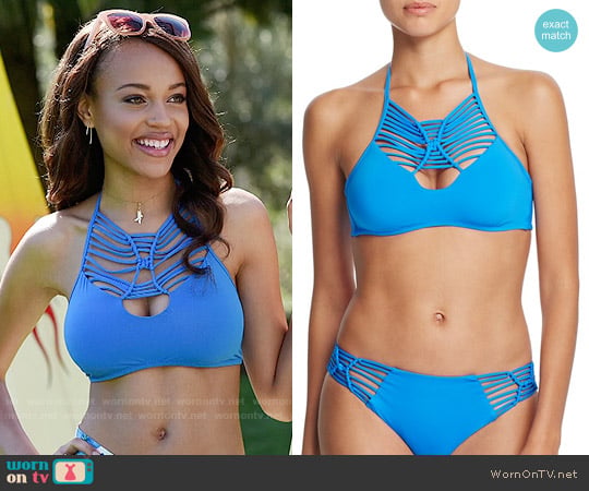 Becca Electric Current High Neck Bikini Top in Water worn by Nicole Avant (Reign Edwards) on The Bold and the Beautiful