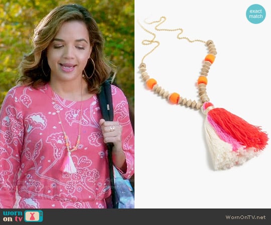 Bluma Project Lolo Tassel Necklace worn by Cassandra (Georgie Flores) on Famous in Love